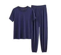 Uwdiohq Set da Donna Taglie Forti, alla, Tinta Unita, Maniche Corte, Maglietta, Top E Pantaloni della Tuta. Vestitino Erotico (Navy, XXXL) Pigiama in Cotone Rosa Pyjamas for Women Cotton Sexy
