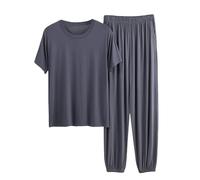 Uwdiohq Set da Donna Taglie Forti, alla, Tinta Unita, Maniche Corte, Maglietta, Top E Pantaloni della Tuta. Vestitino Erotico (Dark Gray, XXXXXL) Pigiama Cotone Corto Aperto Davanti Womens