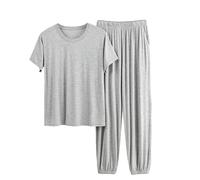 Uwdiohq Set da Donna Taglie Forti, alla, Tinta Unita, Maniche Corte, Maglietta, Top E Pantaloni della Tuta. Vestitino Erotico (Light Ashy, XXXL) Pigiama 100% Cotone Leggero XXL Caldo Curvy