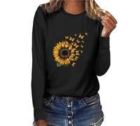 Uwdiohq T-Shirt a Maniche Lunghe Stampata con Stampa Girasole e Farfalla da Donna Camicia Cactus Maglietta Cotone Fitness Donna Palestra T-Shirt Gialla Bambina Magliette Donna Curvy Manica Corta