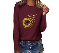 Uwdiohq T-Shirt a Maniche Lunghe Stampata con Stampa Girasole e Farfalla da Donna Camicia Cactus Maglietta Cotone Fitness Donna Palestra T-Shirt Gialla Bambina Magliette Donna Curvy Manica Corta