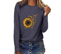 Uwdiohq T-Shirt a Maniche Lunghe Stampata con Stampa Girasole e Farfalla da Donna Camicia Cactus Maglietta Cotone Fitness Donna Palestra T-Shirt Gialla Bambina Magliette Donna Curvy Manica Corta