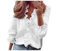 Uwdiohq T-Shirt da Donna con Scollo A V Casual Corta con Stampa A Maniche Corte con Volant Camicetta da Donna Solida Camicie Vicolo Blusa Donna Bianca Elegante Camicia Fiori Corallo Donna