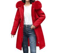 Uwdiohq Women's Down Winter Mid Lenght Puffer Coats Ladies Lightweight with Hood Plus Size Slim Trench Coat Long Sleeve Warm Outwear Outdoor Hiking Jacke Vestito Inverno (Red, XXXL) Piumino 100