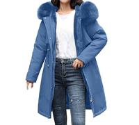 Uwdiohq Women's Down Winter Mid Lenght Puffer Coats Ladies Lightweight with Hood Plus Size Slim Trench Coat Long Sleeve Warm Outwear Outdoor Hiking Jacke Vestito Inverno (A, L) Cappotto Donna