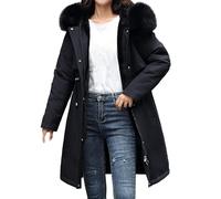 Uwdiohq Women's Down Winter Mid Lenght Puffer Coats Ladies Lightweight with Hood Plus Size Slim Trench Coat Long Sleeve Warm Outwear Outdoor Hiking Jacke Vestito Inverno (Black, XXXXXXL) Parka