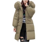 Uwdiohq Women's Down Winter Mid Lenght Puffer Coats Ladies Lightweight with Hood Plus Size Slim Trench Coat Long Sleeve Warm Outwear Outdoor Hiking Jacke Piumino Invernale in Offerta (Khaki, L)