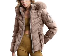 Uwdiohq Women's Down Winter Mid Lenght Puffer Coats Ladies Lightweight with Hood Plus Size Slim Trench Coat Long Sleeve Warm Outwear Outdoor Hiking Jacke Pile Zip Lungo (Khaki, S) Giacca Donna