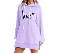 Uwdiohq Women's Heart Print Pocket Sweatshirt Side Slit Features Love Felpa Leggera Donna con Zip Nera Cappuccio Cerniera Nirvana Felpe Firmate Skeleton King And Queen Arancioni Orecchie Coperta