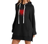 Uwdiohq Women's Heart Print Pocket Sweatshirt Side Slit Features Love Felpa Leggera Donna con Zip Nera Cappuccio Cerniera Nirvana Felpe Firmate Skeleton King And Queen Arancioni Orecchie Coperta