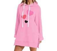 Uwdiohq Women's Heart Print Pocket Sweatshirt Side Slit Features Love Felpa Leggera Donna con Zip Nera Cappuccio Cerniera Nirvana Felpe Firmate Skeleton King And Queen Arancioni Orecchie Coperta