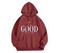 Uwdiohq Women's Heart Print Pocket Sweatshirt Side Slit Features Love Felpa Leggera Donna con Zip Nera Cappuccio Cerniera Nirvana Felpe Firmate Skeleton King And Queen Arancioni Orecchie Coperta