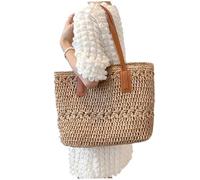 UWEOTYYY Borsa da spiaggia, sacca da spiaggia di paglia per donne vacanze estive spalla intrecciata di capacità per essenziali per le vacanze, Kaki