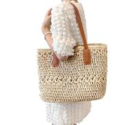 UWEOTYYY Borsa da spiaggia, sacca da spiaggia di paglia per donne vacanze estive spalla intrecciata di capacità per essenziali per le vacanze, beige