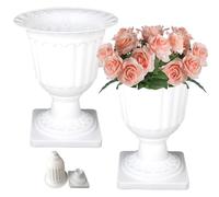 UWEOTYYY Urna fioriera 2 pezzi da 13, 8 pollici di piantatrice bianca piantana con vaso piedistallo vaso di fiori retrò pentola classica decorativa all'aperto per la chiesa delle nozze, urna bianca
