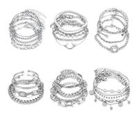 Uwiyo 28 Pezzi Bracciali a Catena per Donne Set di Bracciali d'Argento Boho Bracciali in Argento per Donne Bracciali Impilati Bracciale Twist Bracciali d'Argento a Maglie Cubane per Donne Ragazze
