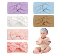 Uwiyo 6 pezzi Baby Headbands per le Ragazze Fasce a Turbante per Bambina in Nylon Morbida Fascia di Fiori per Bambini Cerchietti Larghi Fascia per Capelli (papillon+incrociato, Taglia unica)