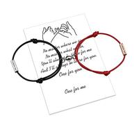 uwows Personalizza Braccialetti intrecciati con corde di attrazione 2 pezzi con campanelli magnetici Regalo perfetto per gioielli incisi su 4 lati per coppia, famiglia, sorelle (Black and Red)
