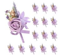 uxcell 15 fiori artificiali viola da uomo, per asole, corpetto tascabile, con spille, per sposa, sposo, cerimonia nuziale, anniversario, festa formale