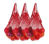 uxcell 3 sacchetti riutilizzabili in rete per la conservazione di frutta e verdura, lavabili e portatili, in cotone, per la spesa, frutta, verdura, rosso, manico corto