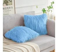 uxcell Confezione da 2 federe per cuscini in finta pelliccia, per divano e camera da letto, morbide, con chiusura a cerniera, lunghe, a pelo lungo, 45 x 45 cm, colore: azzurro