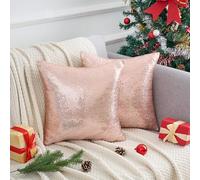 Uxcell Federa per cuscino con paillettes, confezione da 2 federe quadrate glitterate decorative personalizzate per letto, divano, camera da letto, soggiorno, decorazione per la casa, oro rosa, 45 x 45