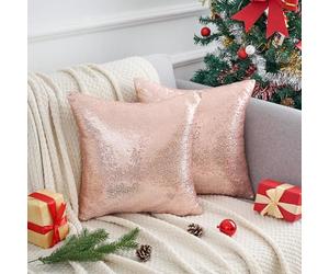 Uxcell Federa per cuscino con paillettes, confezione da 2 federe quadrate glitterate decorative personalizzate per letto, divano, camera da letto, soggiorno, decorazione per la casa, oro rosa, 45 x 45