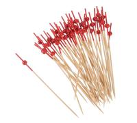 uxcell Stuzzicadenti da cocktail, 200 pezzi, 12 cm, perline rosse di bambù, bastoncini lunghi per frutta, spiedini decorativi, per bevande, antipasti e frutta, rosso