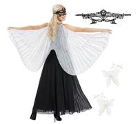 UxClishe Set di mantello a forma di ali di farfalla, per adulti, costume da fata con ali di farfalla, scialle, maschera, fermacapelli a farfalla, per la giornata mondiale del libro, Halloween, Natale