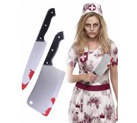UXEWKL Coltello Finto Halloween con Sangue Finto - Kit da 2 Accessori Prop Realistici per Costumi Horror, Trucchi Spaventosi e Sicurezza nei Giochi per Adulti
