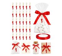 UXEWKL Set 30 pezzi Portachiavi Corno Portafortuna Bomboniere Laurea, Ciondoli per Collane, Regali di Natale, Regali di Matrimonio (con Nastro Rosso)