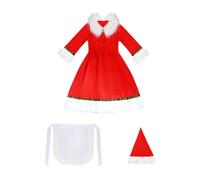 UxicRuya Abito Costume Donna con Grembiule Vestito Natalizio Cappello Decorativo Abito Cosplay Festa Natalizia Uniforme Party Elegante in Poliest, Rosso, L