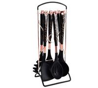 UXIYI Set di Utensili da Cucina 7pcs Utensili da Cucina in Silicone con Supporto, Set di spatole per Utensili da Cucina, Server di Pasta, Sella per zuppa, Cucchiaio Solido,Nero