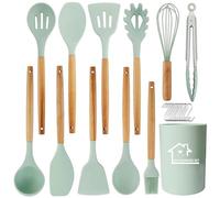 UXIYI Set di utensili da cucina in silicone, 13 pezzi, set di utensili da cucina, set di utensili da cucina antiaderenti, utensili da cucina e gadget, verde chiaro