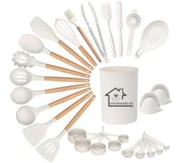 UXIYI Set di utensili da cucina in silicone, set di 28 utensili da cucina in silicone, accessori da cucina antiaderenti resistenti al calore, utensili da cucina e gadget, bianco