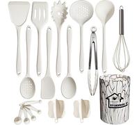 UXIYI Set di utensili da cucina in silicone, set di utensili da cucina 18pcs, incluso Turner Spatola Tong Spoon Gadget da cucina resistenti al calore antiaderenti,Bianca