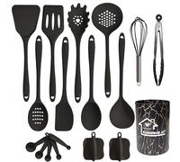 UXIYI Set di utensili da cucina in silicone, set di utensili da cucina 18pcs, incluso Turner Spatola Tong Spoon Gadget da cucina resistenti al calore antiaderenti,Nero