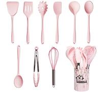 UXIYI Set di utensili da cucina in silicone, set di utensili da cucina da 10 pezzi, incluso il cucchiaio da cucina a spatola Turner Cucchiaio da cucina antiaderente resistente al calore,Rosa