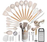 UXIYI Set di utensili da cucina in silicone, set di utensili da cucina in silicone da 48 pezzi, set di spatole in silicone con supporto per la cottura di gadget da cucina antiaderenti,Cachi
