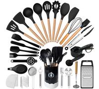 UXIYI Set di Utensili da Cucina in Silicone, Set di Utensili da Cucina in Silicone da 48 Pezzi, Set di spatole in Silicone con Supporto per la Cottura di Gadget da Cucina antiaderenti,Nero