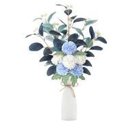 UXORSN Fiori Artificiali Bianca Blu Ortensia Artificiale Mazzo Finti Fiore di Palla di Crisantemo di Seta Foglie di Eucalipto Steli Composizioni Floreali per Nozze Casa Giardino Ufficio Decorazione