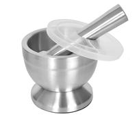 Uxreoib Set di mortaio con pestello, in acciaio inox 304 per alimenti, pestle e mortar, con coperchio in plastica, piccolo macinaspezie, macina erbe aromatiche per spezie, pesto o paste