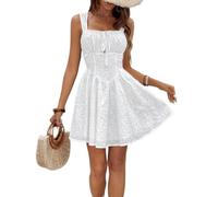 Uxsjakjsd Corto Schienale con Lacci 2025 Casual Maniche Carino da Festa di Compleanno Vestito Scollato Bianco M