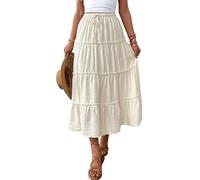 Uxsjakjsd Gonna Lunga A Strati, Casual Ed Elegante, da, Estiva, con Vita Alta, Ad A, Svolazzante, con Tasche Bianco M