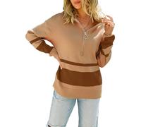 Uxsjakjsd Maglione da in Maglia con Mezza Cerniera, Oversize, A Maniche Lunghe, con Cappuccio e Cerniera A Un Quarto, Autunnale Cachi XL