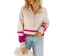 Uxsjakjsd Maglione da in Maglia con Mezza Cerniera, Oversize, A Maniche Lunghe, con Cappuccio e Cerniera A Un Quarto, Autunnale Rosso Albicocca XL