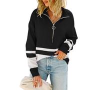 Uxsjakjsd Maglione da in Maglia con Mezza Cerniera, Oversize, A Maniche Lunghe, con Cappuccio e Cerniera A Un Quarto, Autunnale Nero S