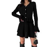 Uxsjakjsd Set da Composto da 2 Pezzi, Maglione e Gonna, Cardigan Casual A Maniche Lunghe, Gonne in Maglia e Completi da Salotto Coordinati Nero M