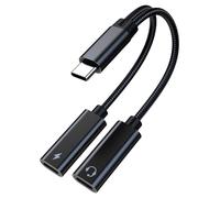 Uxsjakjsd USB C Splitter, Adattatore A Due Porte 32 Bit/60W Ricarica Veloce - Cuffie e Caricatore per la Maggior Parte Degli Smartphone Nero