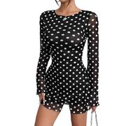 Uxsjakjsd Vestito Corto da in Rete Trasparente con Stampa Tie-Dye Floreale, Scollo A Lupetto, Spacco, Aderente, Svasato, Maniche Lunghe, per Feste in Spiaggia Nero XL